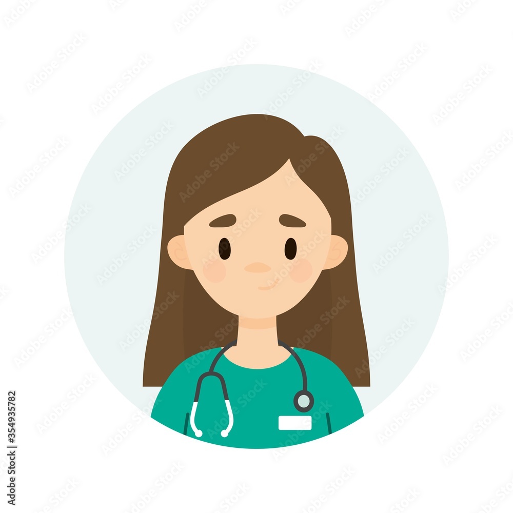 Female doctor character. Avatar of a young female doctor/nurse.  Happy doctor/nurse on a white background. 