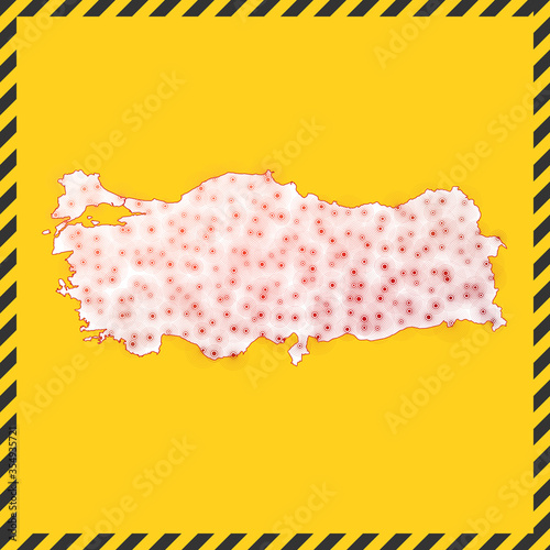 Turkey closed - virus danger sign. Lock down country icon. Black striped border around map with virus spread concept. Vector illustration.