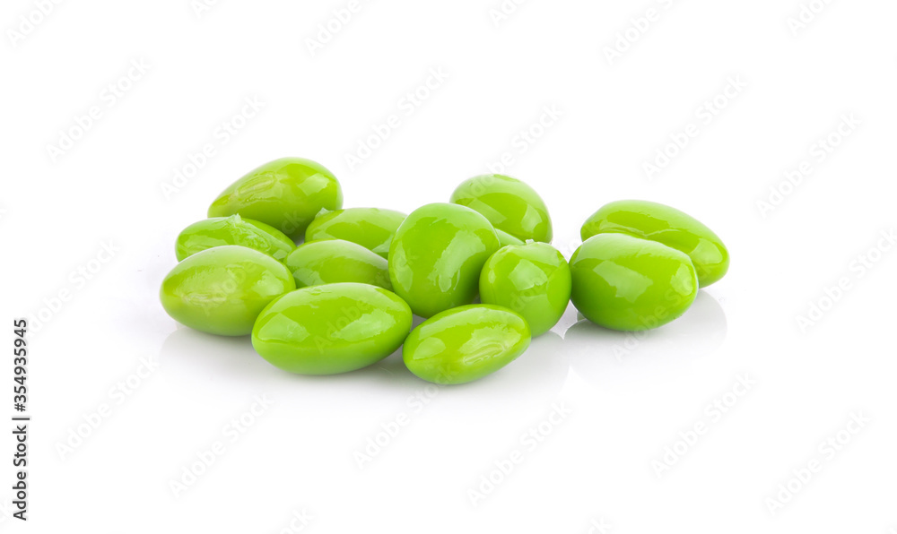 green soybeans on white background green soybeans on white background