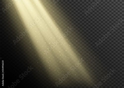 Rays of light from the window background. Vector effect. Transparent background. Beam with dust.