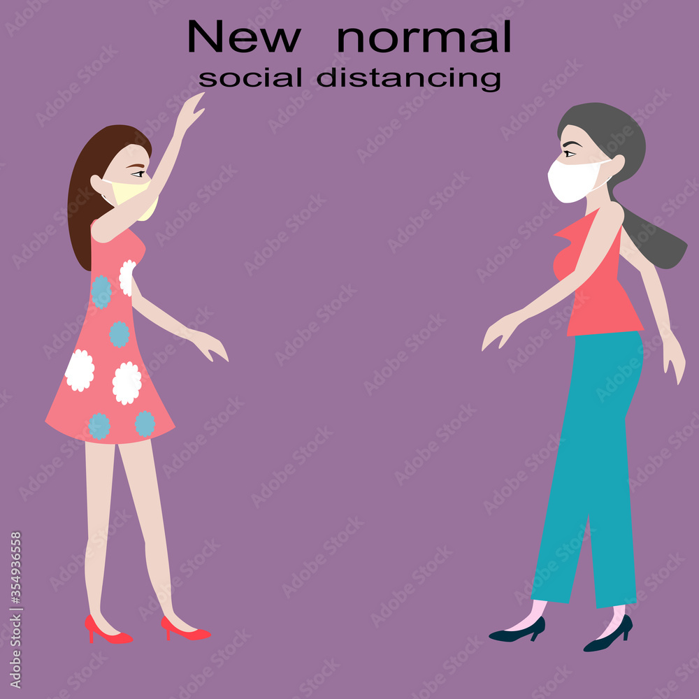 Two woman greeting each other by social distancing for new normal life style. Two woman greeting each other by social distancing for new normal life style.