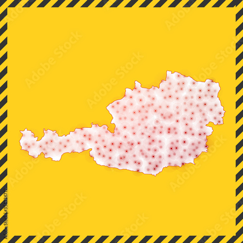 Austria closed - virus danger sign. Lockdown country icon. Black striped border around map with virus spread concept. Vector illustration.