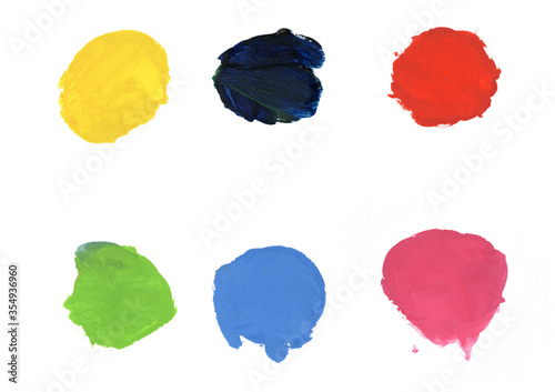 different colors of paint stains isolated on white