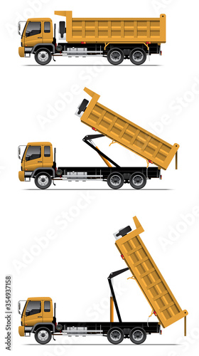 VECTOR EPS10 - dump truck, tipper truck, supply delivery truck for mine plant or construction site, isolated on white background.