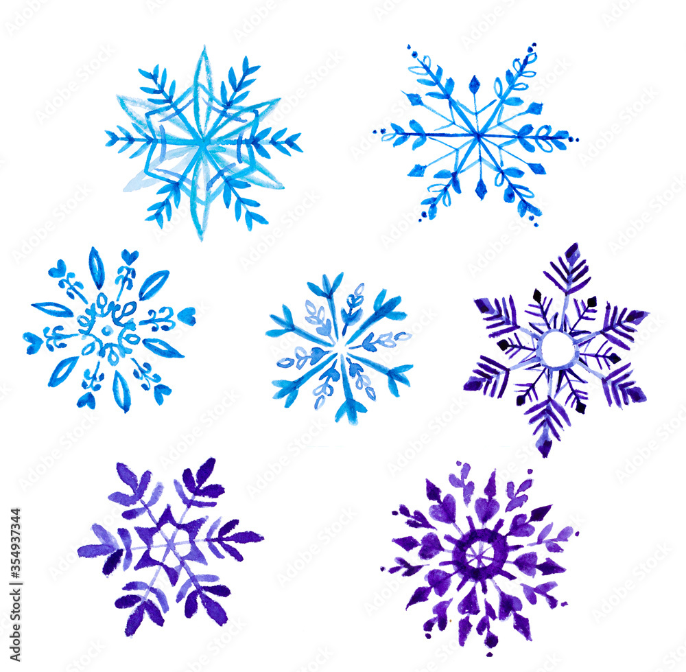 watercolor snowflakes on white. hand painted illustration watercolor snowflakes on white. hand painted illustration