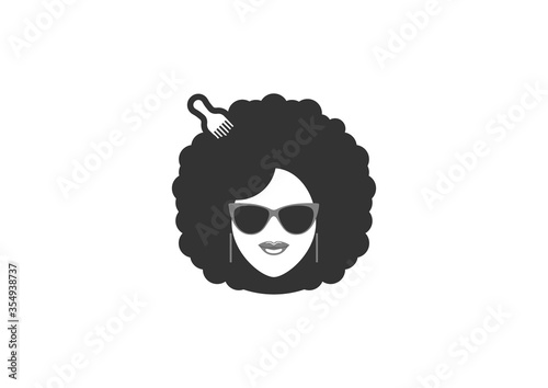 Woman Afro Logo Template Flat Style Design Vector Illustration