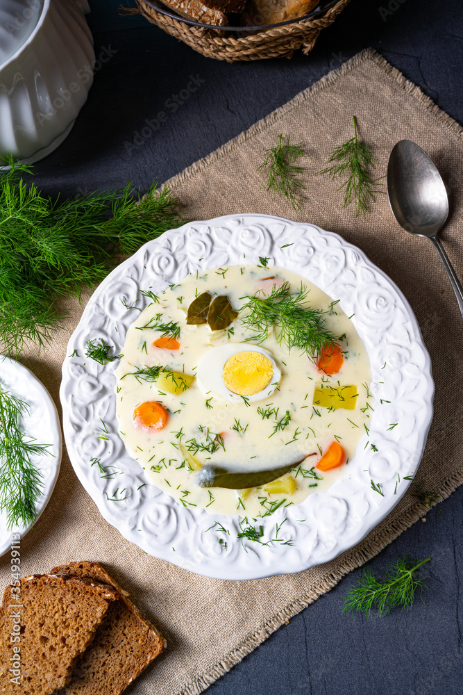 Dill soup with egg and fresh dill