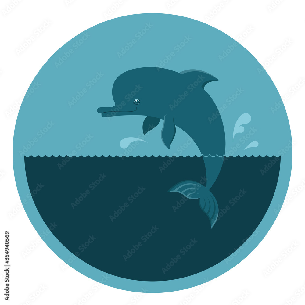 Vector round emblem with a dolphin Vector round emblem with a dolphin