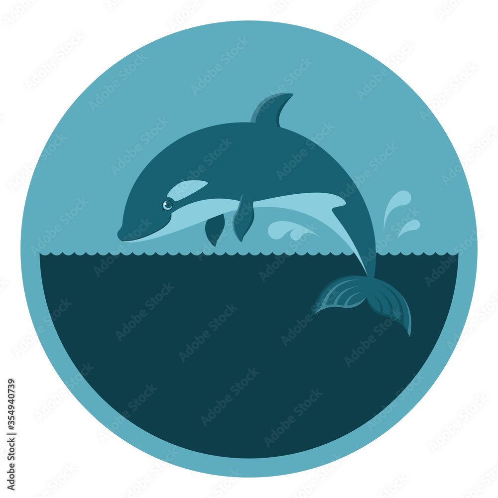 Fototapeta premium Vector round emblem with a killer whale