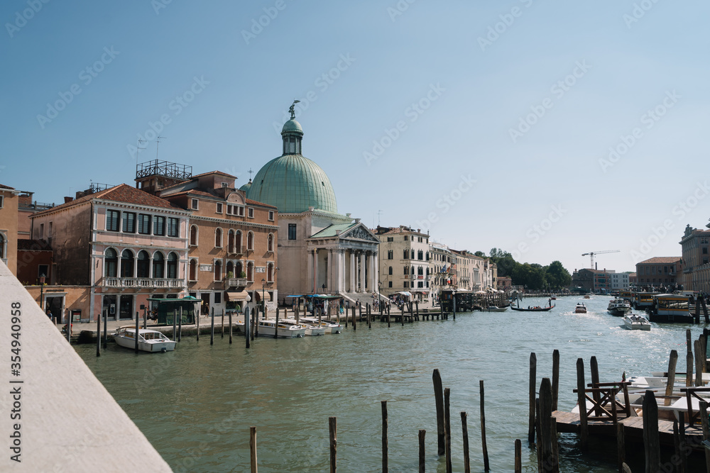 View of San Simeone Piccolo church from the opposite bank of the Grand Canal in Venice, Italy.