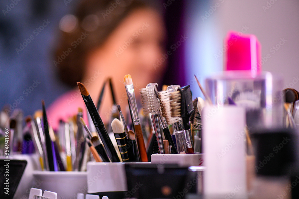 Fototapeta premium Brushes and make up tools in a make up studio