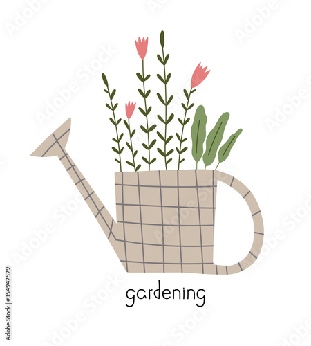 Vector illustration of a watering can with flowers.