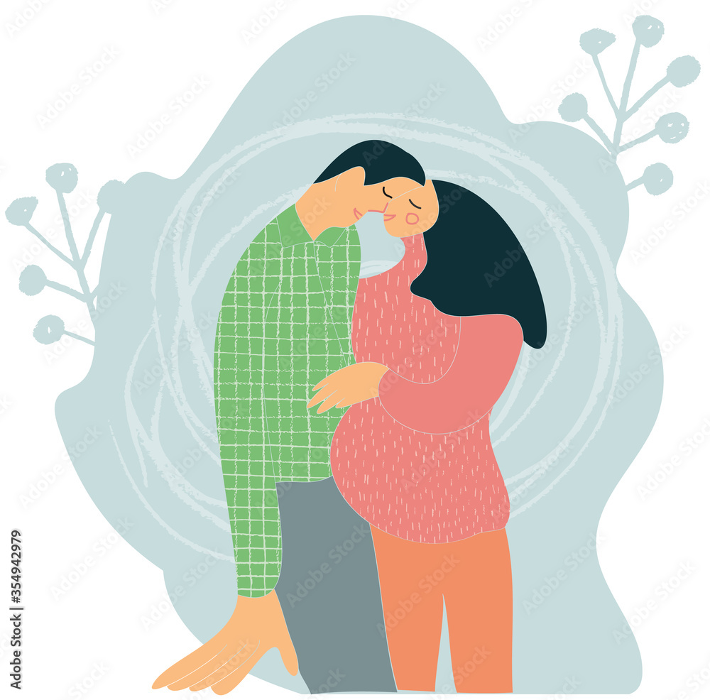Happy young pregnant couple holding belly bump. Stylish pregnant family, mom and dad, relaxing at home, waiting for baby. Fertility concept. Flat cartoon vector illustration
Happy young pregnant couple holding belly bump. Stylish pregnant family, mom and dad, relaxing at home, waiting for baby. Fertility concept. Flat cartoon vector illustration