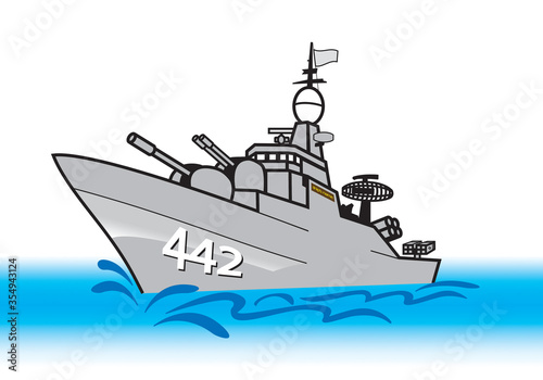 Fotografija Navy corvette ship with two main guns , Surface-to-surface and surface-to-air gu