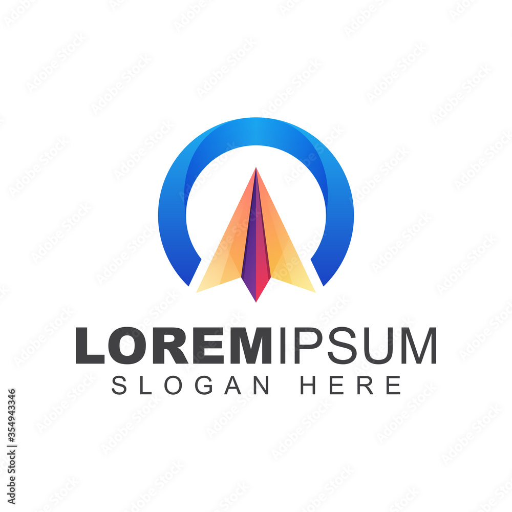 paper plane traveler logo, business arrow with circle logo company paper plane traveler logo, business arrow with circle logo company