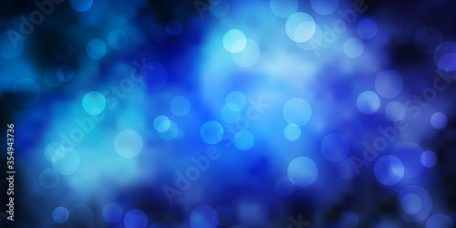 Dark BLUE vector background with spots. Illustration with set of shining colorful abstract spheres. Pattern for booklets, leaflets.