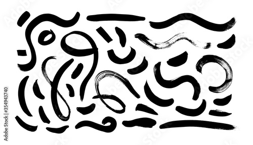Black paint wavy brush strokes vector collection. Dirty curved lines and wavy brushstrokes.