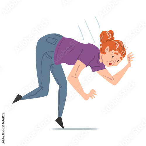 Elderly Woman Falling Down on the Floor, Retired Person with Pain or Injury Cartoon Style Vector Illustration on White Background