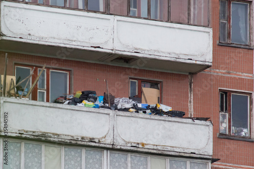 Εκτύπωση καμβά Balcony in the apartment of people who suffers from compulsive hoarding, littere