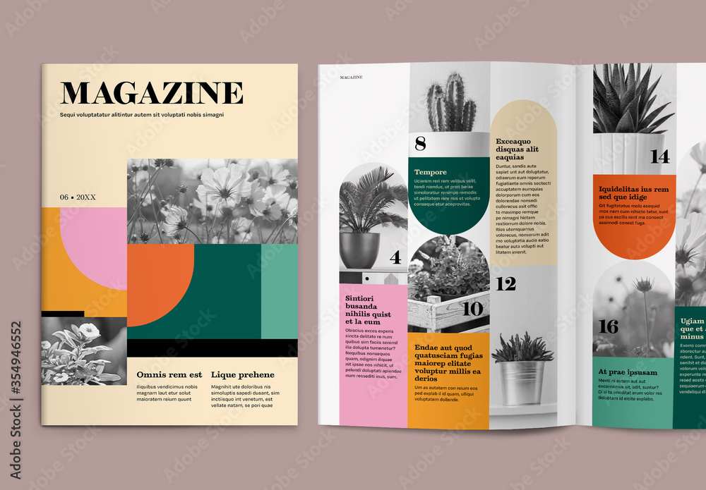 Magazine Layout with Colorful Accents Template Stock Adobe Stock