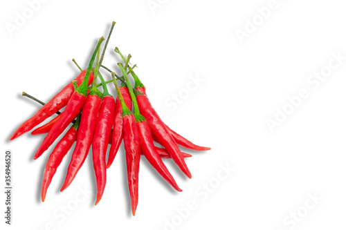 Pile of red chilli isolated on white background with copy space.