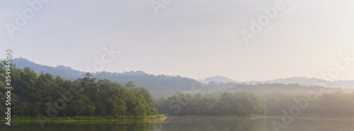 Beautiful nature and fog on the reservoir at Jetkod-Pongkonsao Natural Study in Saraburi Thailand