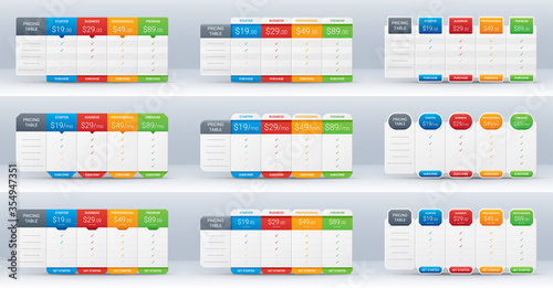Price comparison table layout template for four products, vector illustration