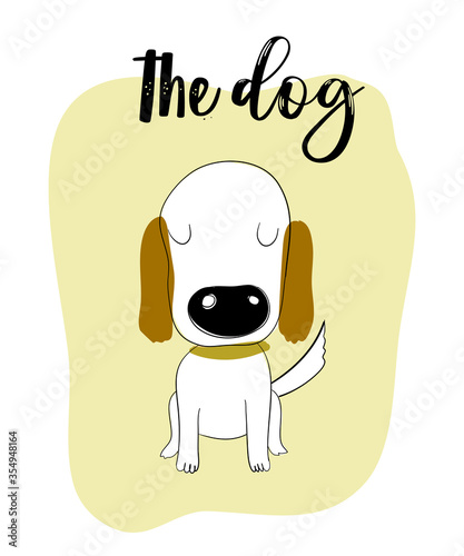 Zen dog hand drawn on yellow background. Vector illustration art.