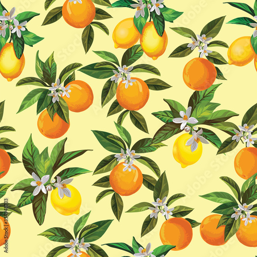 Orange vector seamless pattern.Botanical background with fruit.
