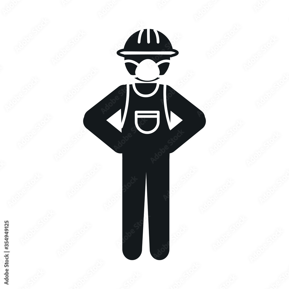 pictogram construction worker with safety helmet and protective mask, silhouette style pictogram construction worker with safety helmet and protective mask, silhouette style