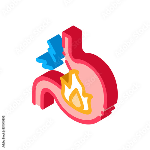 severe heartburn stomach pain icon vector. isometric severe heartburn stomach pain sign. color isolated symbol illustration