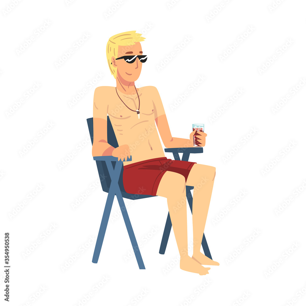 Relaxed Young Man Sitting in Beach Chair and Drinking Cocktail, Lounging Male Character Enjoying His Leisure Vacation, Summer Holidays and Traveling Cartoon Vector Illustration Relaxed Young Man Sitting in Beach Chair and Drinking Cocktail, Lounging Male Character Enjoying His Leisure Vacation, Summer Holidays and Traveling Cartoon Vector Illustration