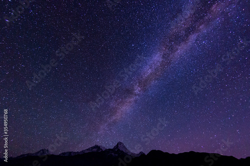 The Milky Way and billion of stars in the sky over the Annapurna Mountain range near Poon Hill viewpoint