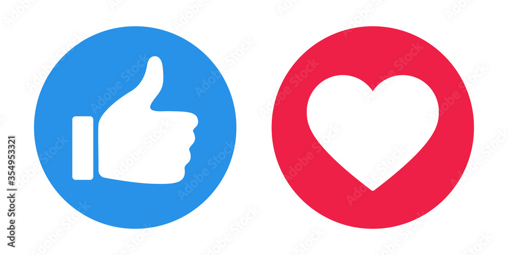 Obraz premium Flat hand like with red heart. Vector Illustration.