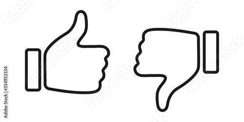 Thumb up and thumb down flat icon. Vector illustration