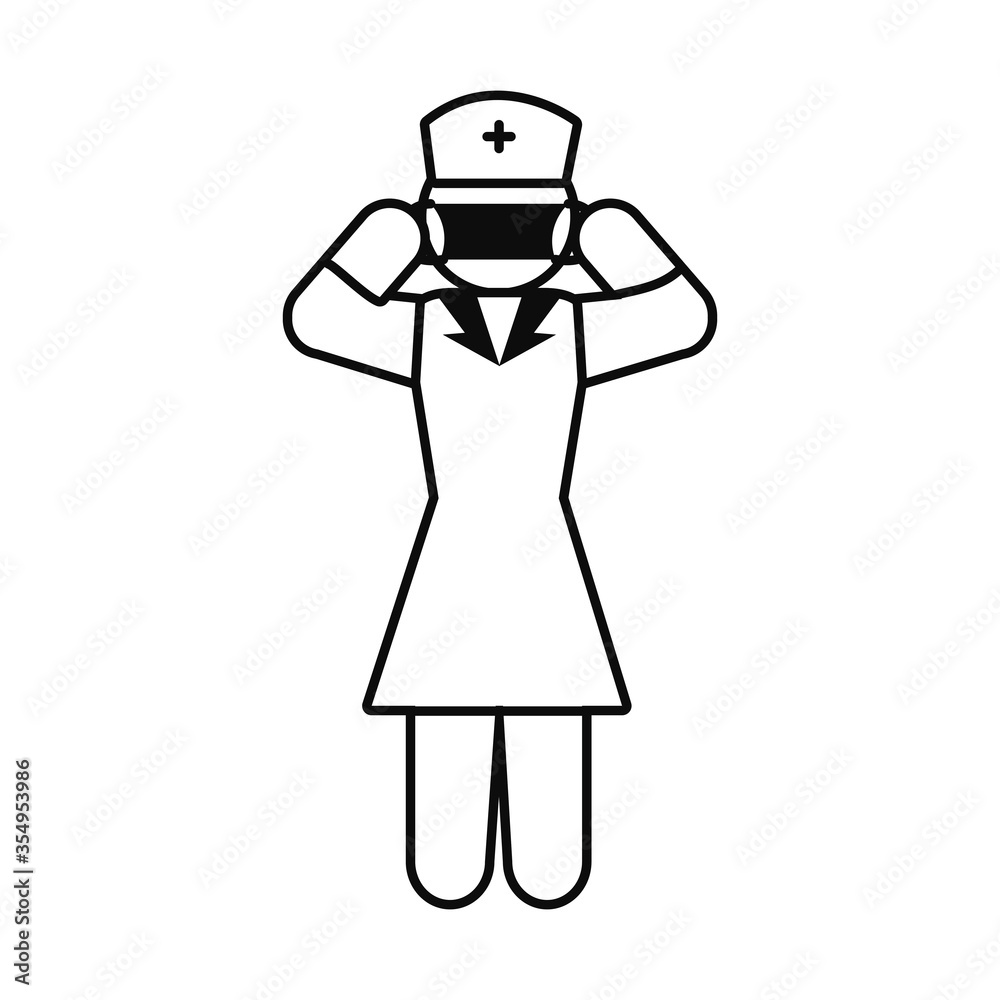 pictogram nurse wearing medical mask, line style
