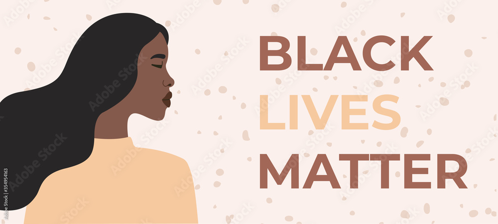 Profile girl protests for her rights, black lives matter. Vector illustration in flat cartoon style on isolated background. 