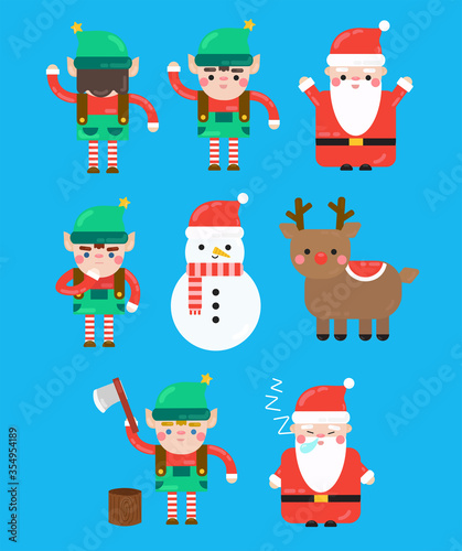 Set of Christmas Characters - Santa Claus, Elves, Elf, Rudolph the Reindeer, Snowman © desireelim