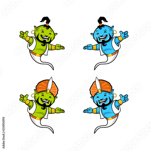 Ghost Genius Green and Blue with Brad. Vector Illustration Mascot/Character. Set. 