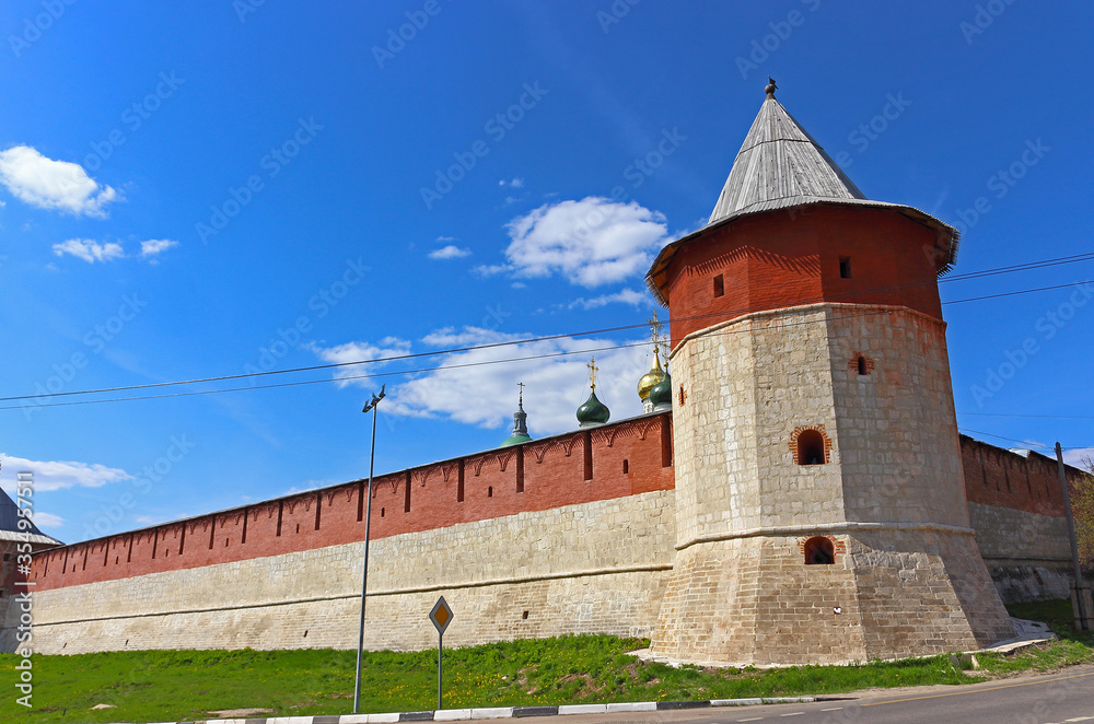 Tavern Corner Tower and Kremlin wall in Zaraysk town. Cultural heritage of the Middle Ages (16th century) in the Moscow region, Russia