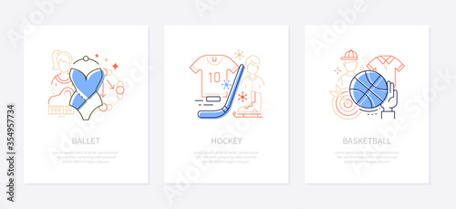 Active lifestyle and sport - vector line design style banners
