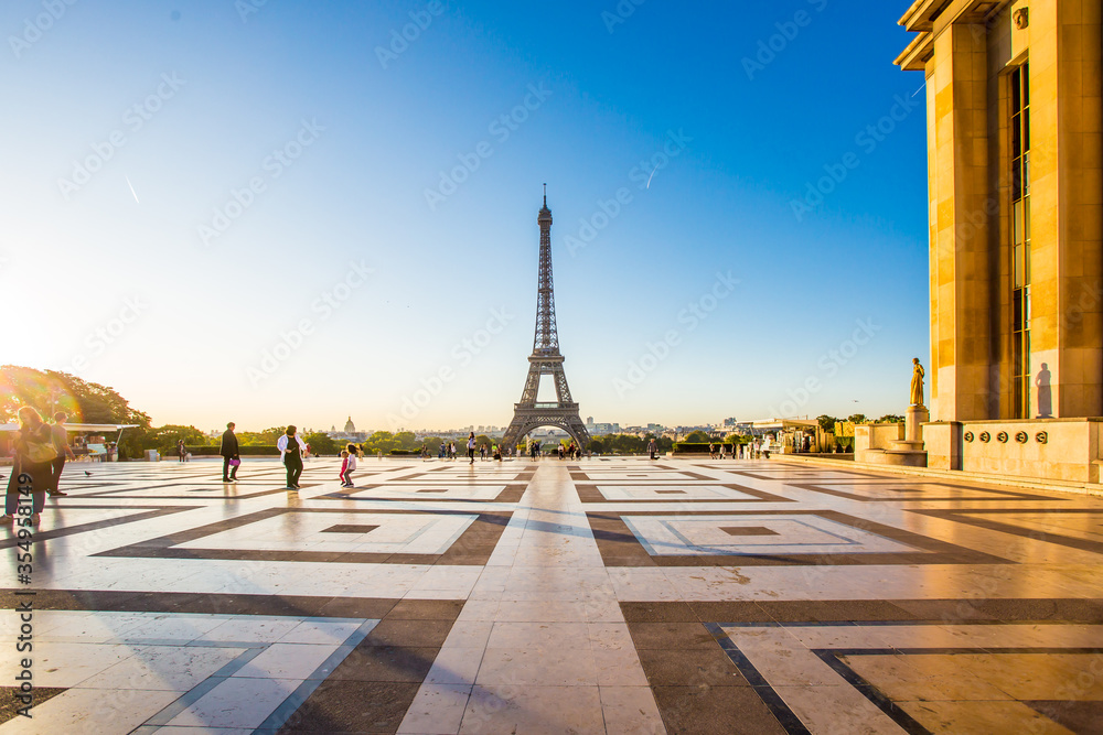 Eiffel tower, famous landmark of the world and popular attraction site in Paris, France. This picture was taken at Jardins du Trocadéro.