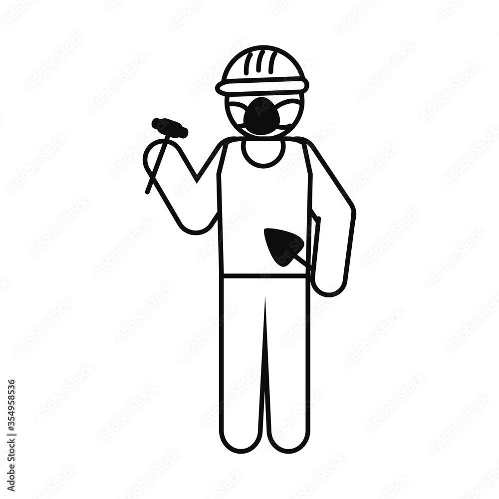 pictogram construction worker wearing mouth mask icon, line style pictogram construction worker wearing mouth mask icon, line style