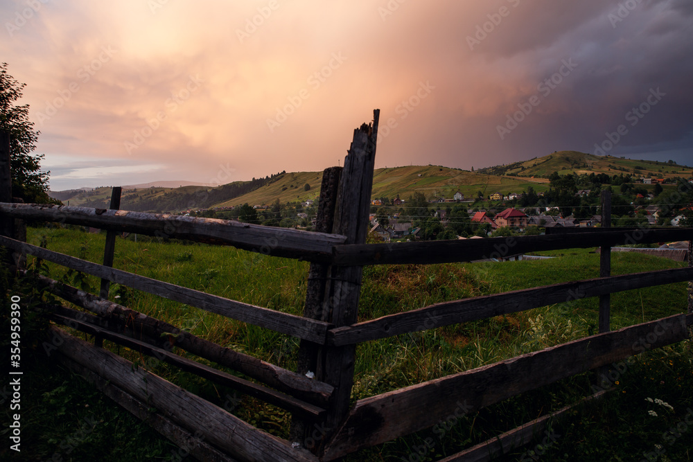 Sunset in the Carpathians. The Carpathians are a beautiful country of mountains. Carpathians are located in Ukraine. In the Carpathians, beautiful nature and many good people.