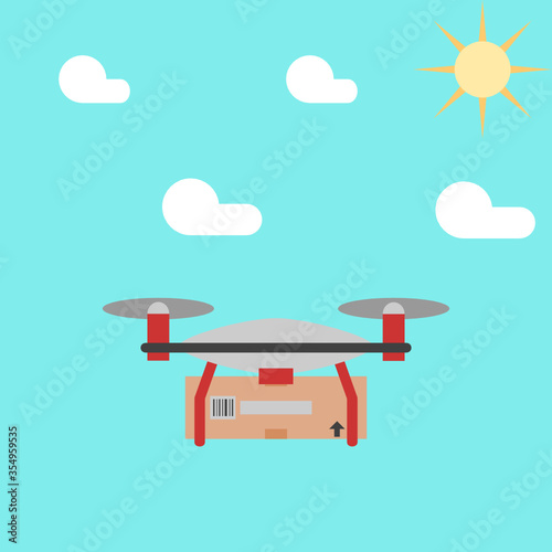 drone delivery service shipping parcel on blue sky background