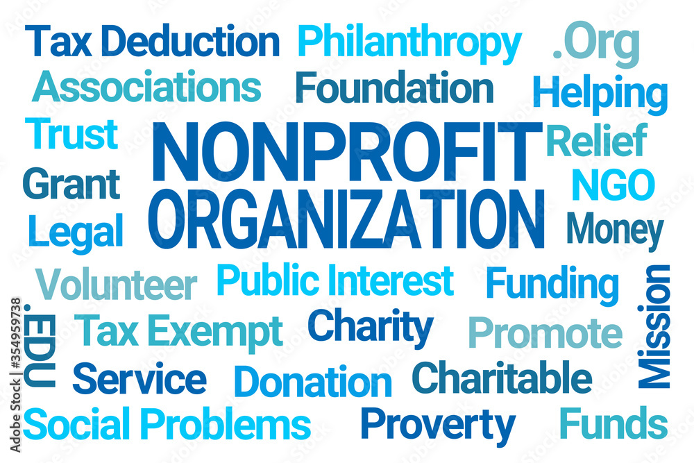 Nonprofit Organization Word Cloud on White Background Nonprofit Organization Word Cloud on White Background
