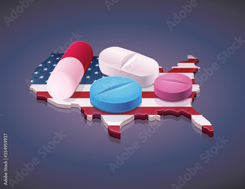 USA and medicines (dark background)
