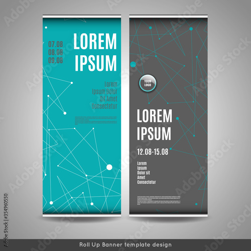 Roll Up banner layout template design with connection background. Flyer or brochure cover design.