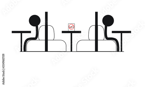 Dining room is operating at limited capacity sign illustrated concept for social distancing in restaurants and cafes.