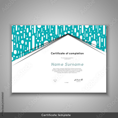 Certificate of completion - appreciation, achievement, graduation, diploma or award with funny geometrical scandinavian pattern with lines. photo